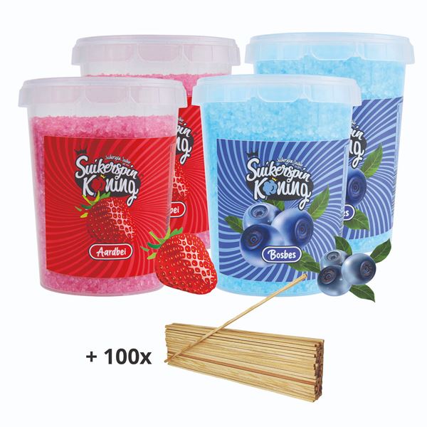 Gender Reveal Suikerspinsuiker 4 x 400gr + 100 stokjes
